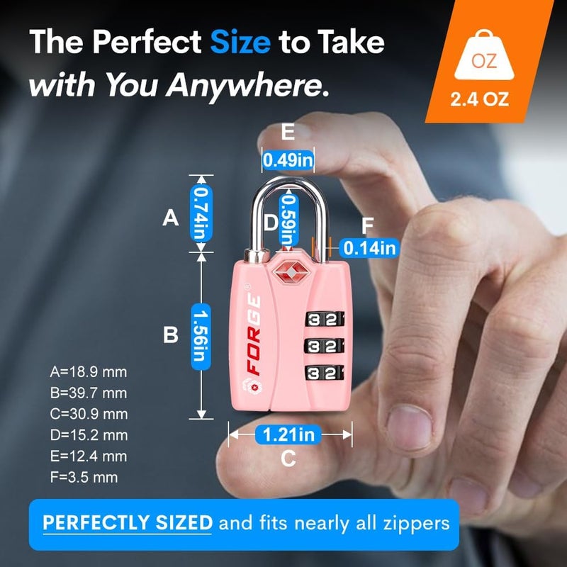 Forge Luggage Locks TSA Approved Luggage Locks, Small TSA Locks with Zinc Alloy Body, Open Alert, Easy Read Dials, for Travel Suitcase, Bag, Backpack, Cases, Lockers. Pink 2 Locks. - Image 4